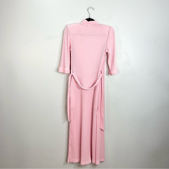 Vintage 70s 80s pink ribbed knit cotton blend half sleeve maxi wrap dress XS - Picture 5 of 12